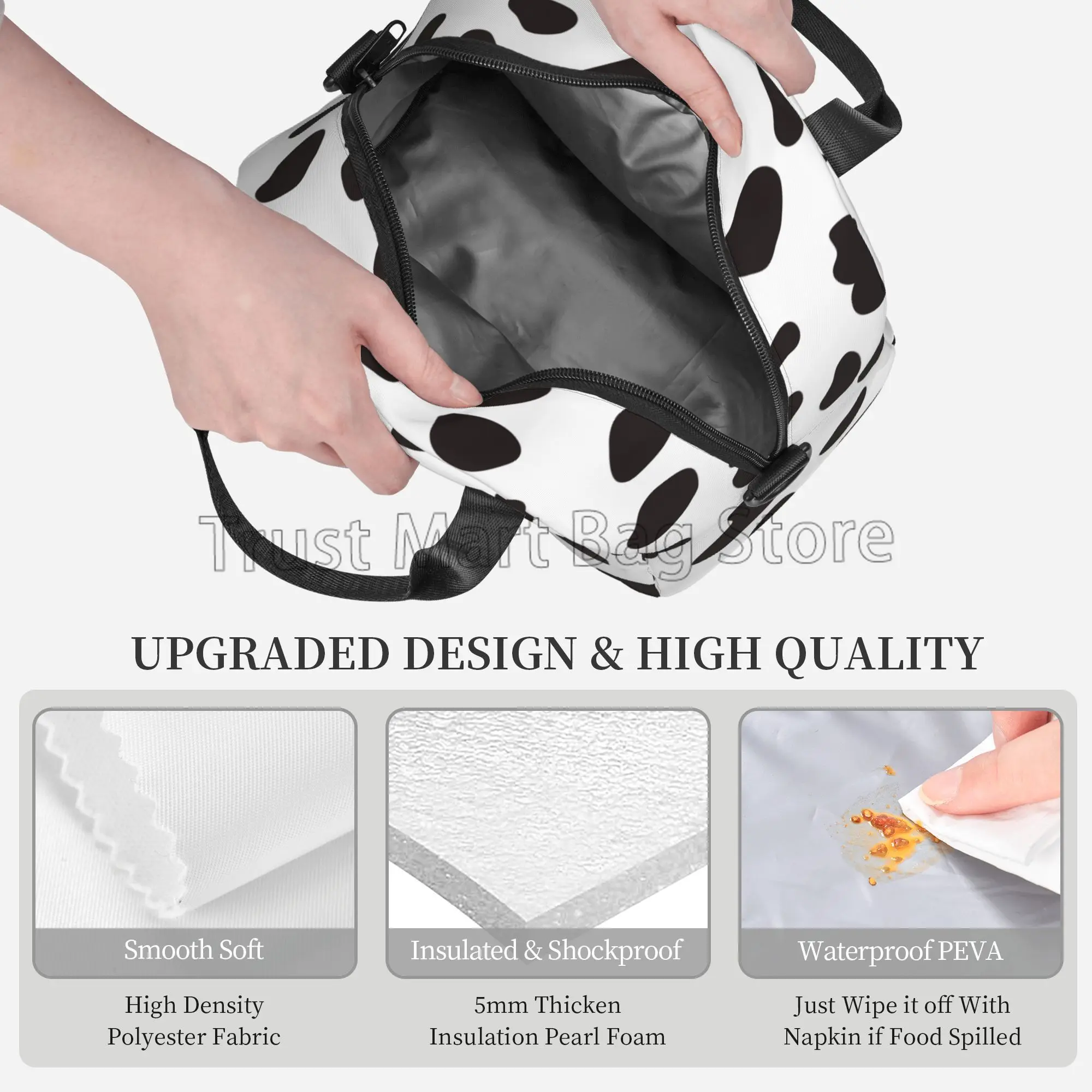 Случайна чанта за обяд Dalmatian Spots, преносим термоохладитель, чанти-тоут Bento със сменяем пагон за работа, на пикник, на плажа Изображение 2