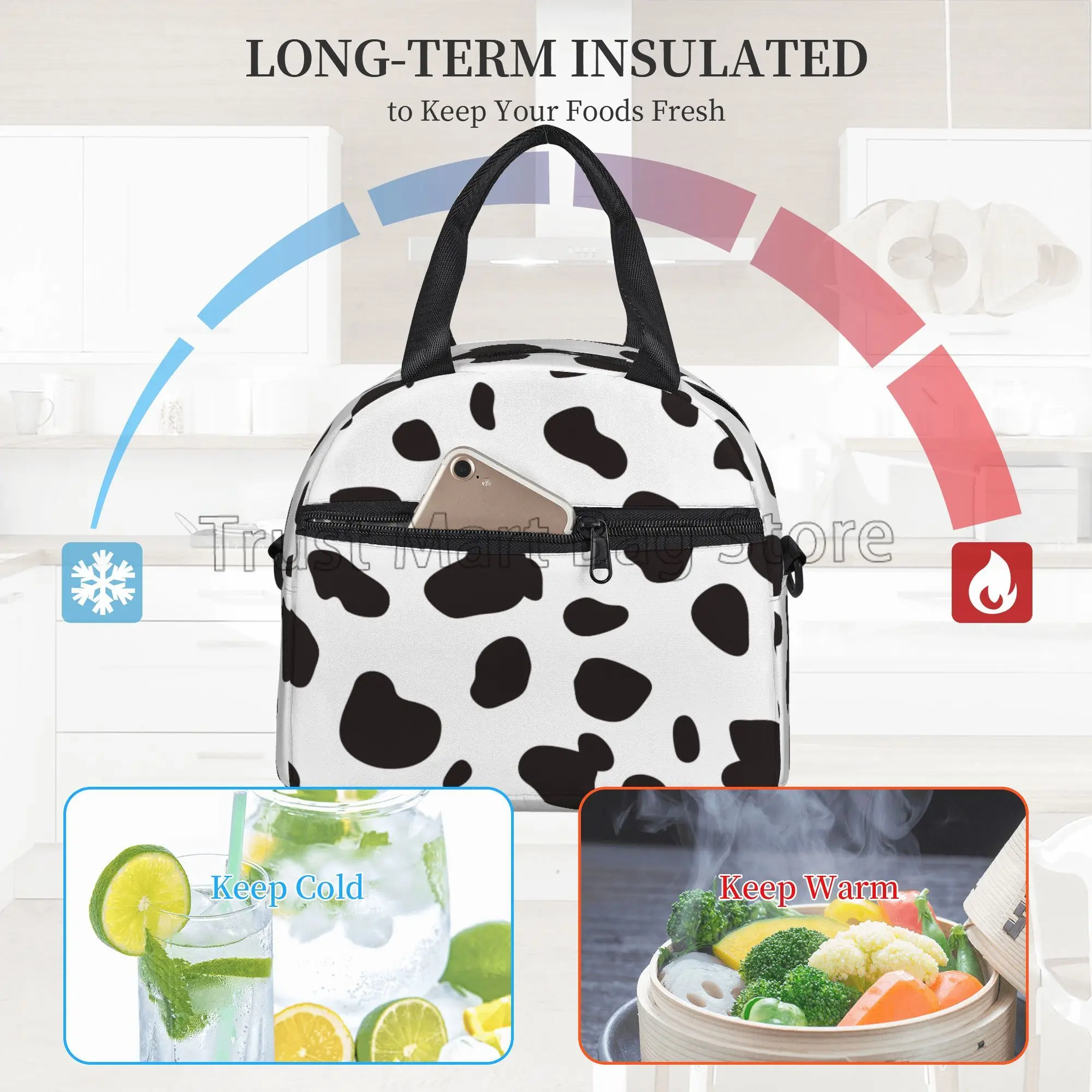 Случайна чанта за обяд Dalmatian Spots, преносим термоохладитель, чанти-тоут Bento със сменяем пагон за работа, на пикник, на плажа Изображение 3