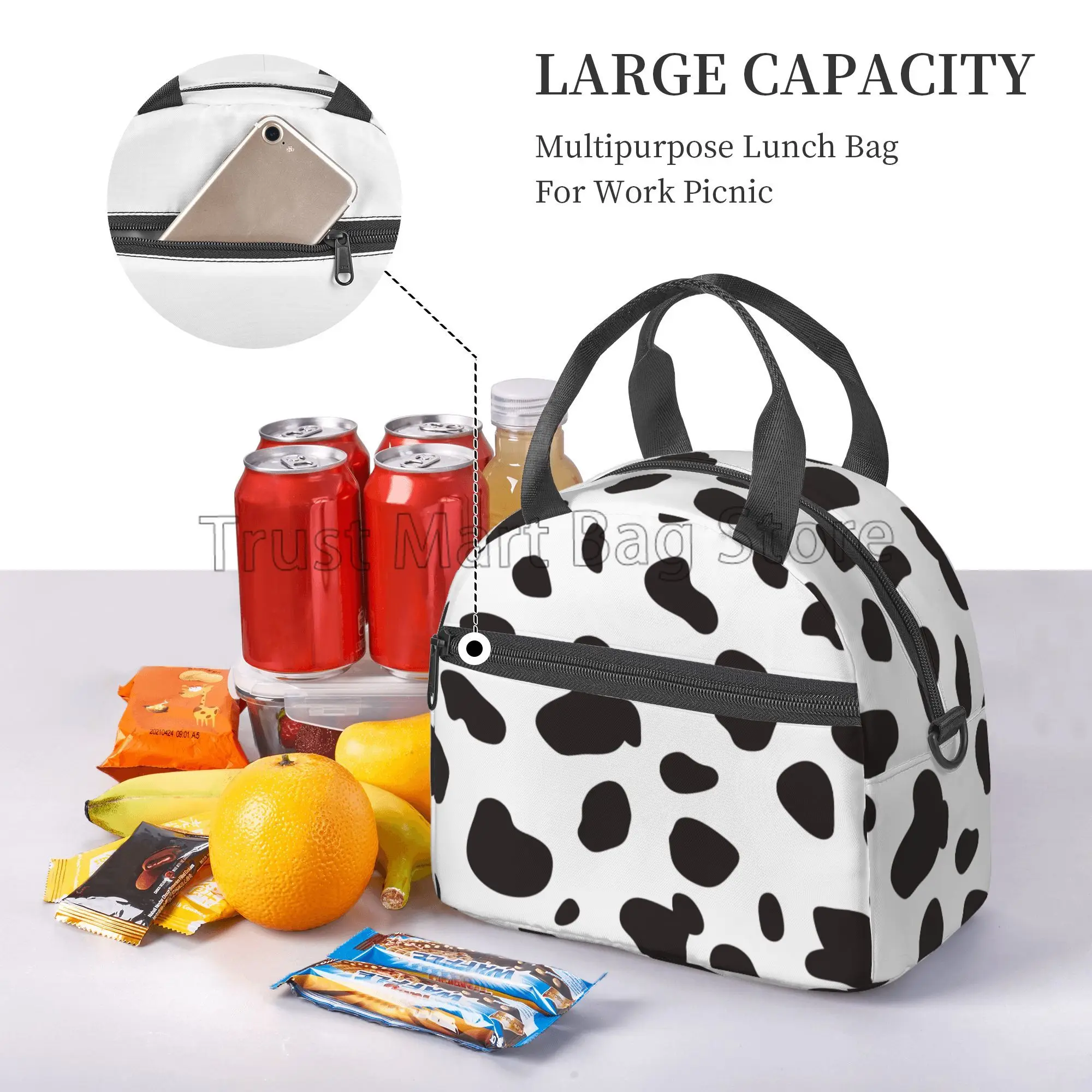 Случайна чанта за обяд Dalmatian Spots, преносим термоохладитель, чанти-тоут Bento със сменяем пагон за работа, на пикник, на плажа Изображение 4