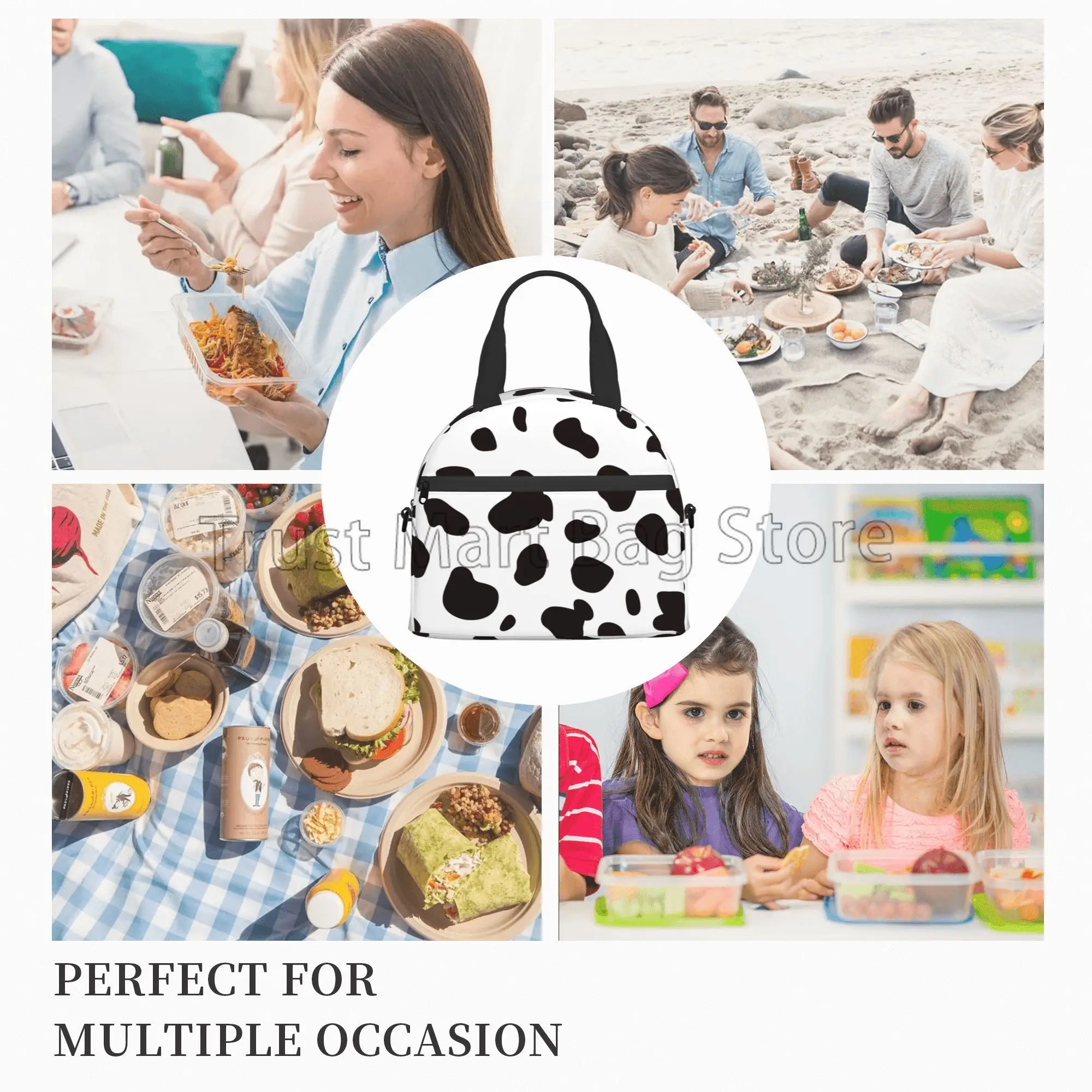 Случайна чанта за обяд Dalmatian Spots, преносим термоохладитель, чанти-тоут Bento със сменяем пагон за работа, на пикник, на плажа Изображение 5