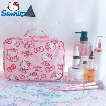 Sanrio Hello Kitty Скъпа Мультяшная водоустойчив Косметичка Голям капацитет Преносима Косметичка за грим Дамски Пътна чанта за съхранение на бельо