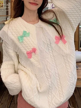 Елегантна Зимна женски вязаный пуловер, пуловери с яка 