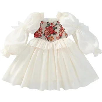 Испанското винтажное дворцовое рокля с бродерия за момичета, сватбени рокли за рожден ден, бели бални рокли, дрехи за партита, Елегантни детски дрехи