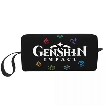 Косметичка Genshin Impact Elements Женски козметични органайзер за пътуване Kawaii Game Аниме за съхранение на тоалетни принадлежности