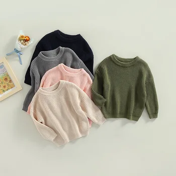 Нови есенно-зимни блузи, пуловери за деца, пуловери, с кръгло деколте, обикновена пуловери свободна плетени с дълъг ръкав, детски дрехи