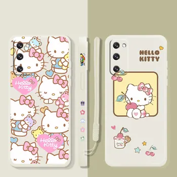 Течен Калъф За Телефон Samsung Galaxy S22 S21 S20 FE Ultra S9 S10 S8 Plus S10e Note 20 10 Lite Hello Kitty Pink Love Holding Bear