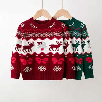 нов зимен детски пуловер, дрехи за момичета и момчета, детско вязаное палто на едро за ученици 2-7 години, Коледа топ100-140